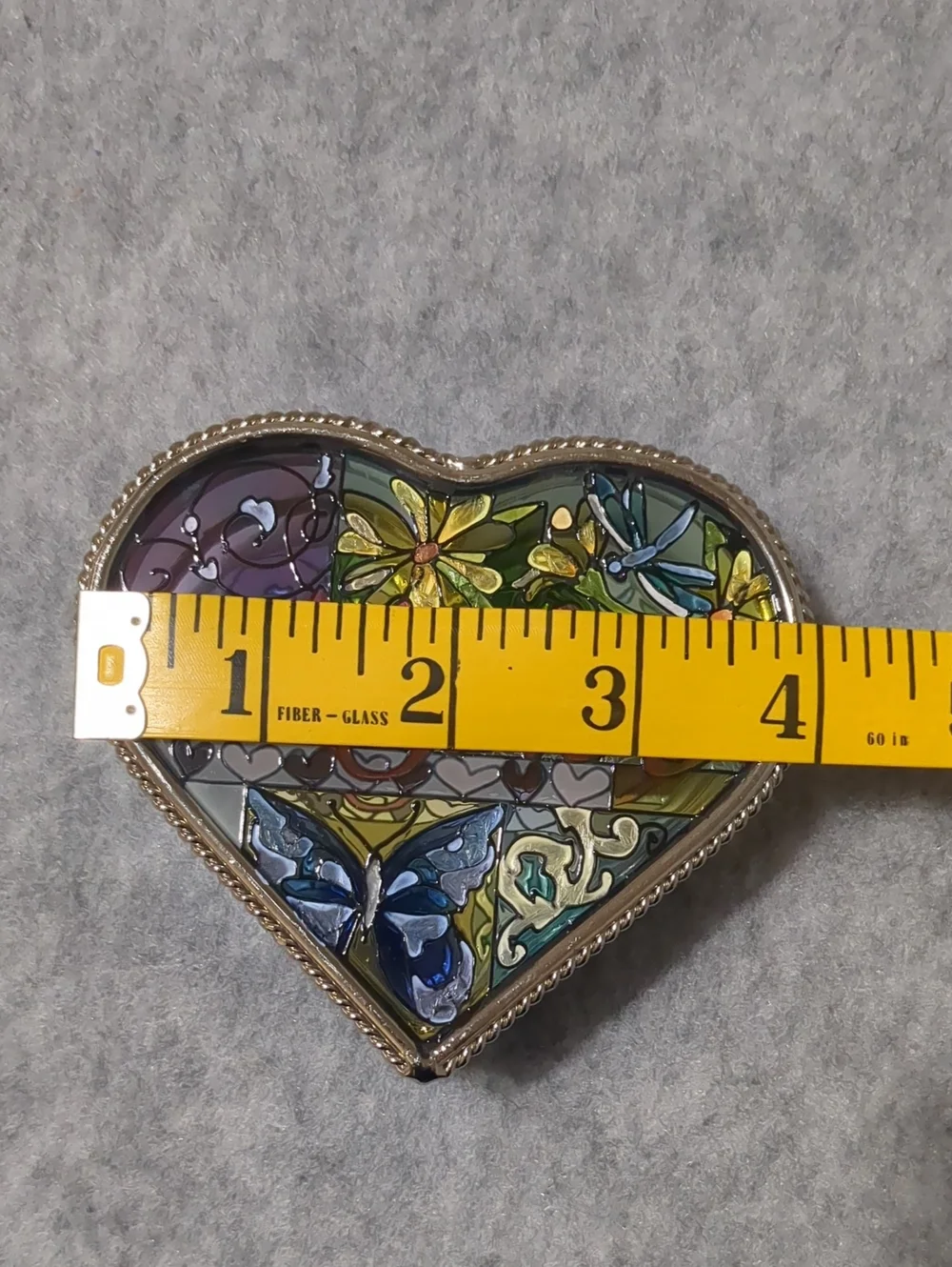 Amia Heart Shaped "Mother" Jewelry Trinket Box Hinged Hand Painted Stained Glass - Picture 7 of 9